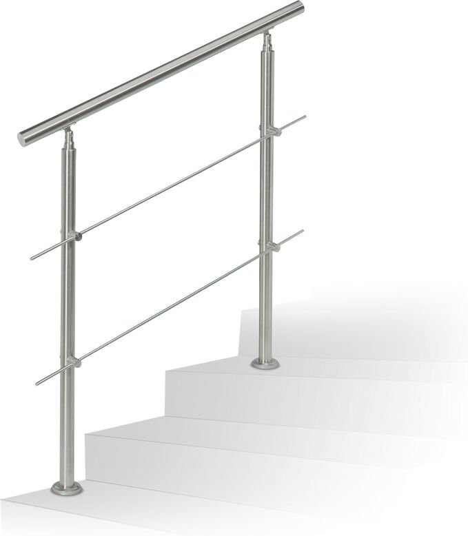 Relaxdays - Treppengeländer Edelstahl Set, für Innen und Außen, Handlauf,1,0 m lang, 2 Pfosten, 2 Querstreben, silber