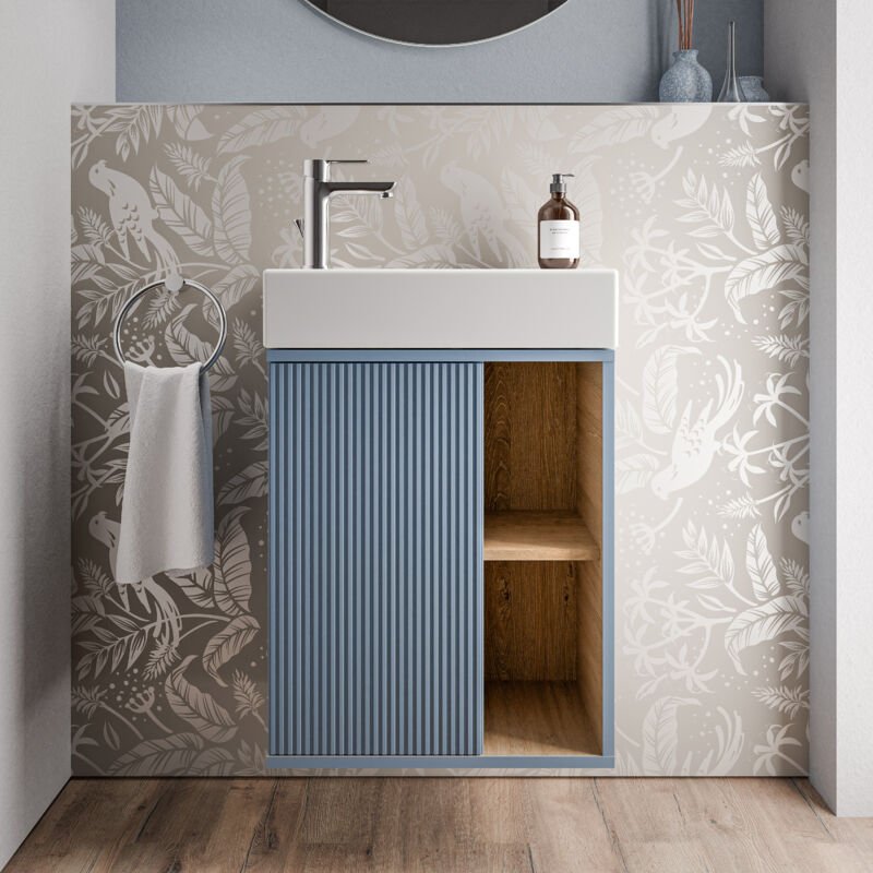 Waschtischunterschrank Duravit BELDIVO 50 cm mit Waschbecken - Türanschlag links, Azurblau matt