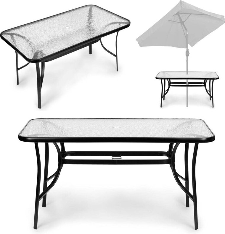 Northix - Gartentisch aus glas 120x70 cm fur terrasse und garten gehartetes glas schirmloch multigarden