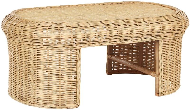Garten Beistelltisch Naturfarben Rattan Geflochten Oval 96 x 60 cm Boho Möbel Outdoor Indoor Garten Terrasse Ausstattung...