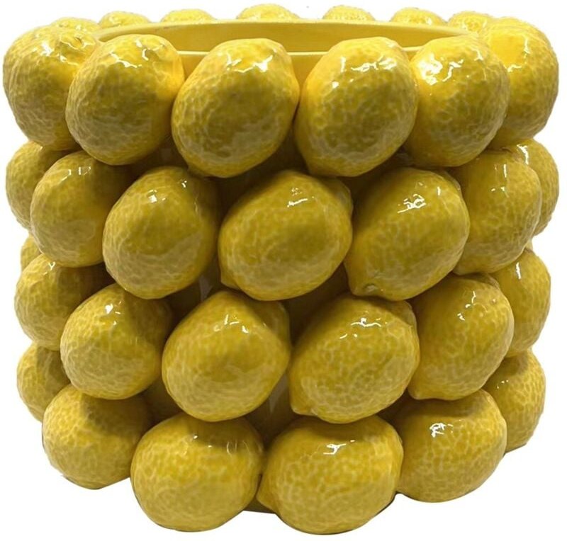 Kleiner gelber Keramik-Zitronen-Übertopf für Innen- und Außendekoration, ideal für Pflanzen und Blumen