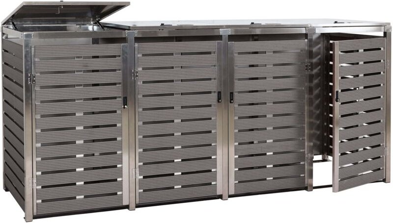 4er Mülltonnenverkleidung HHG-701, Mülltonnenbox, 120x264x85cm WPC Edelstahl 128kg anthrazit