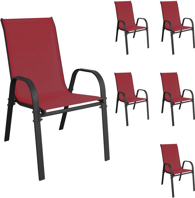 Mojawo - 6 Stück Stapelsessel Metall kd - Textilen Anthrazit / Bordeauxrot-MMC330885-6