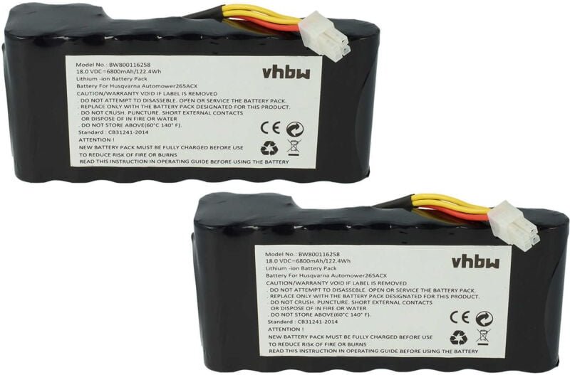 Vhbw - 2x Akku Ersatz für Husqvarna 5881464-01, 588146402, 588 14 64-02, 5881464-02, 588 14 64-01 für Rasenroboter (6800...