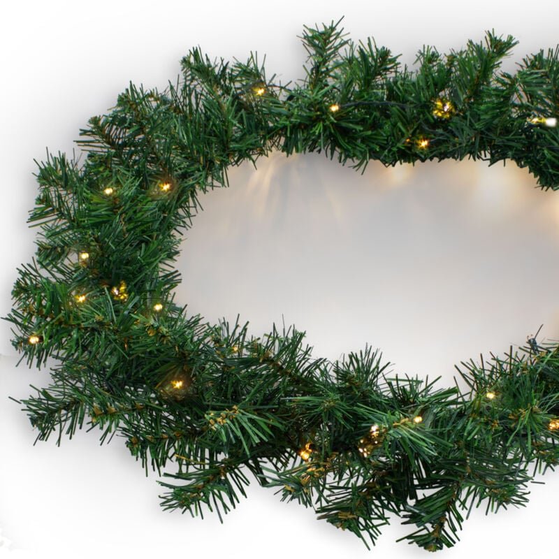 Weihnachtsgirlande mit künstlicher Tanne - 810 cm / 100 led - Deko Lichterkette mit Timer warm weiß beleuchtet