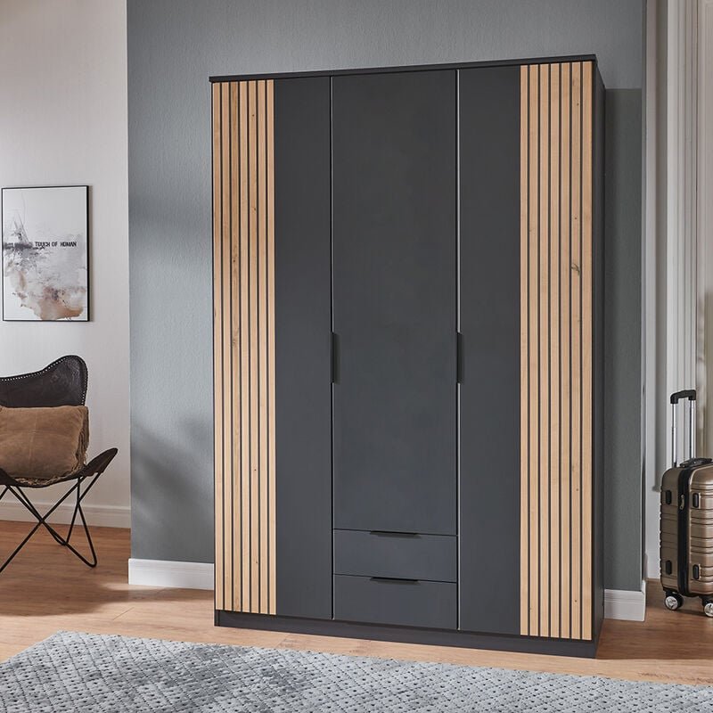 Kleiderschrank 135cm, graphit mit Eiche, LAZISE-43
