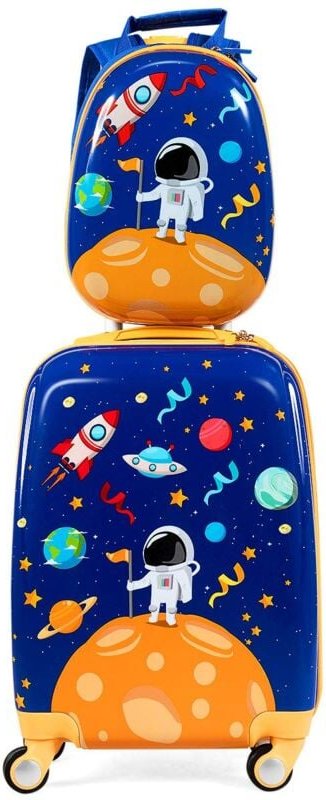 COSTWAY Kindergepaeck Kindertrolley, Kinderkoffer mit Rucksack, Reisekoffer Jungen, Handgepaeck Reisegepaeck Blau