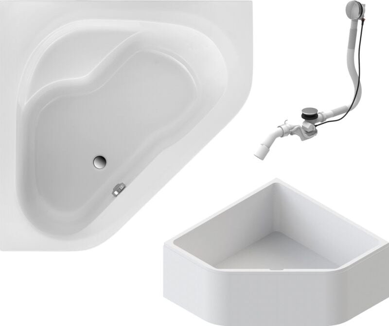 Schulte - Eckbadewanne Garda - 135x135 cm, aus hochwertigem Sanitäracryl, Weiß glänzend, Komplett Set inkl. Wannenträger...