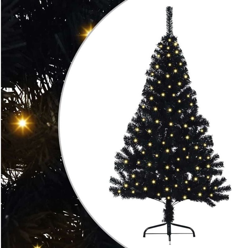 Künstlicher vorbeleuchteter Weihnachtsbaum Schwarz 150 cm PVC vidaXL