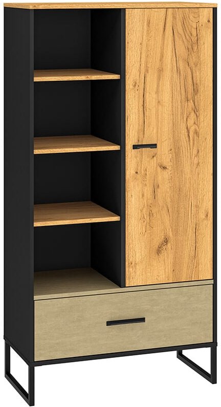 Highboard 80cm breit, schwarz mit Eiche und sandfarben, CASPER-131