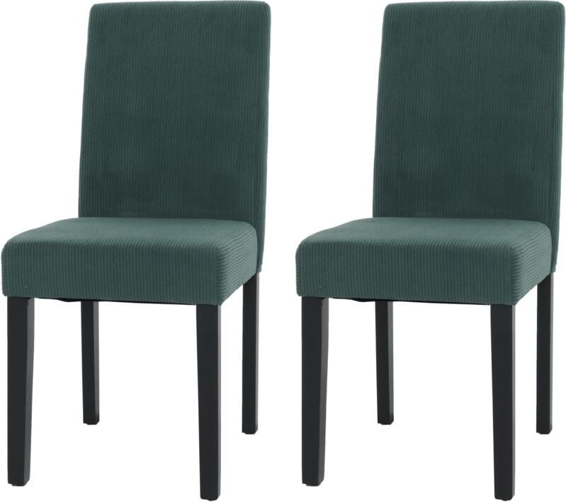 2er-Set Esszimmerstuhl Littau, Stuhl Küchenstuhl Hochlehner, Stoff/Textil Cord Holz grün, dunkle Beine