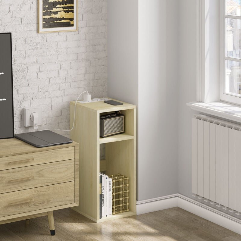 1x Nachttisch, Beistelltisch mit Ladefunktion Couchtisch mit 2 Steckdosen, 2 USB-Anschlüssen, Stauraum, 2 offene Fächer,...