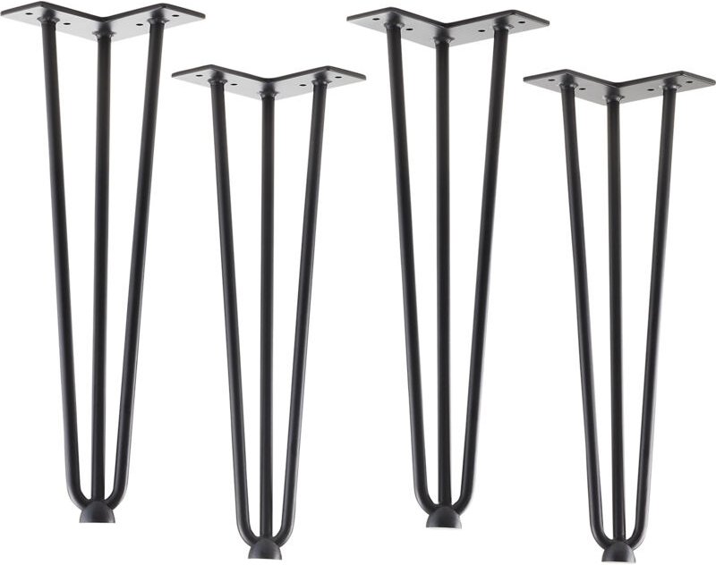 So-tech - sotech 4 Stück Tischbeine Haarnadelbeine mit Bodenschutz Stahl 3 Streben Montageplatte 12x12cm schwarz lackier...