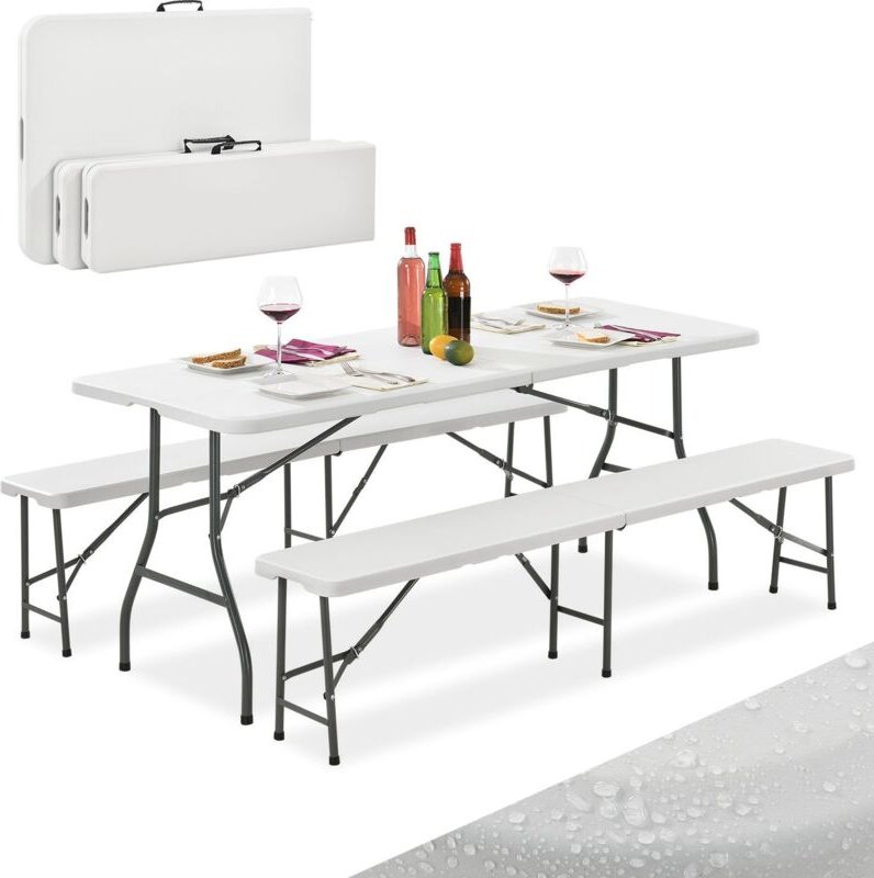 Bierzeltgarnitur Bayreuth 3-teilig & klappbar – 180 x 70 x 74 cm –2 Bierbänke & 1 Biertisch – Gartenmöbel-Set Festzeltga...
