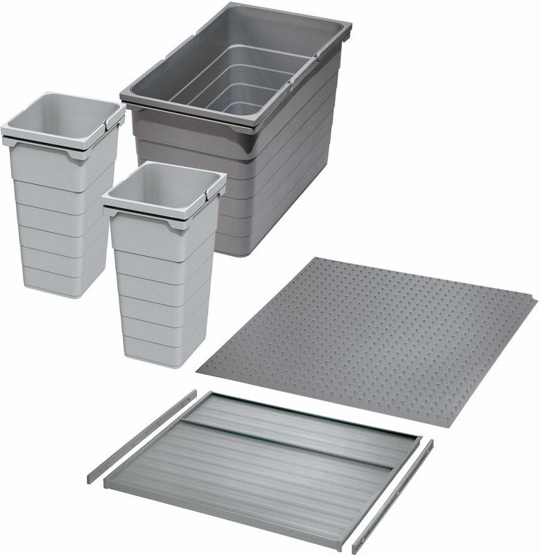 Ninka Abfalltrennsystem eins2vier KB 500 mm (2 x 11,5L / 1 x 25L) alugrau für Seitenstärke 16 mm