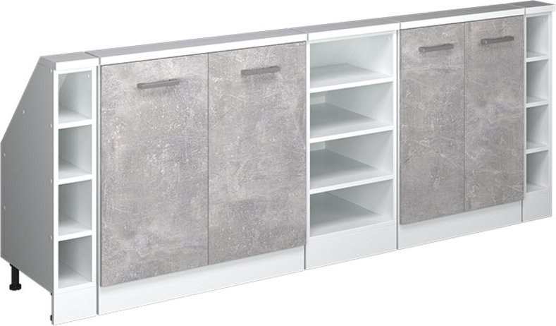 Dachschrägenschrank-Set Rion, Beton/Weiß, 5er Set, Vicco