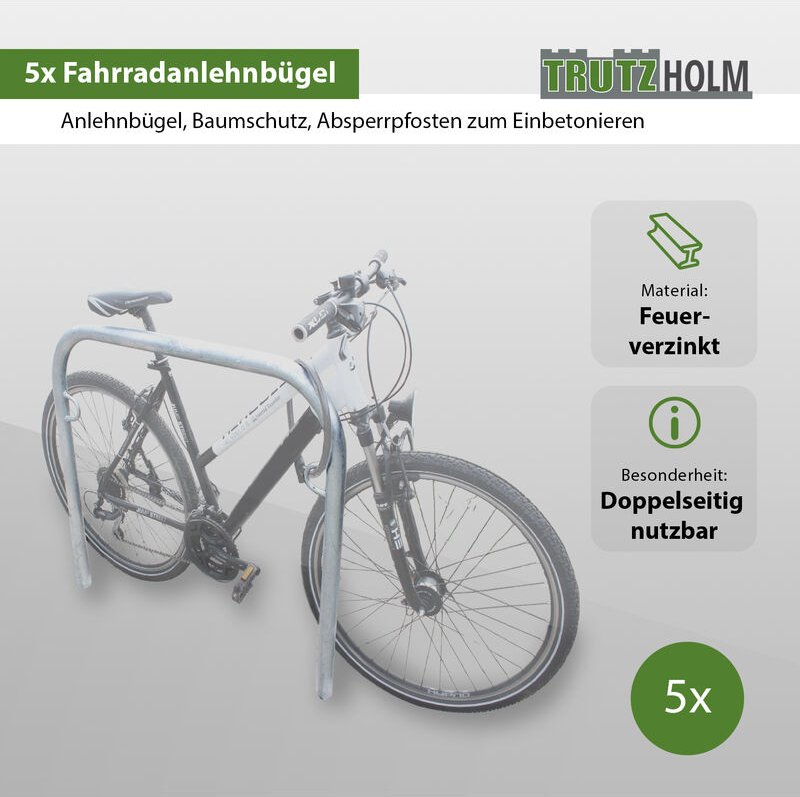 Baumarktplus - 5 x Fahrradanlehnbügel 115 x 99 cm Stahl feuerverzinkt ø 49 mm grau Einbetonieren Fahrradständer Parker T...