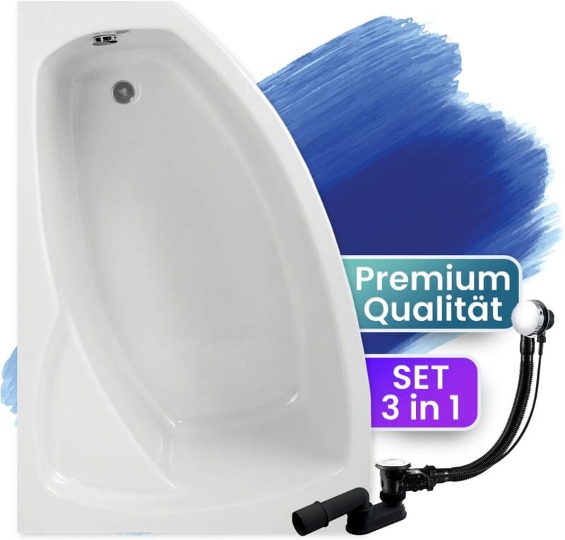 Thumbnail - Badland - Badewanne Eckbadewanne 150x90 Links, Ablaufgarnitur & Füßen gratis - Komplettset 3in1 Original Acryl Wanne Pre...