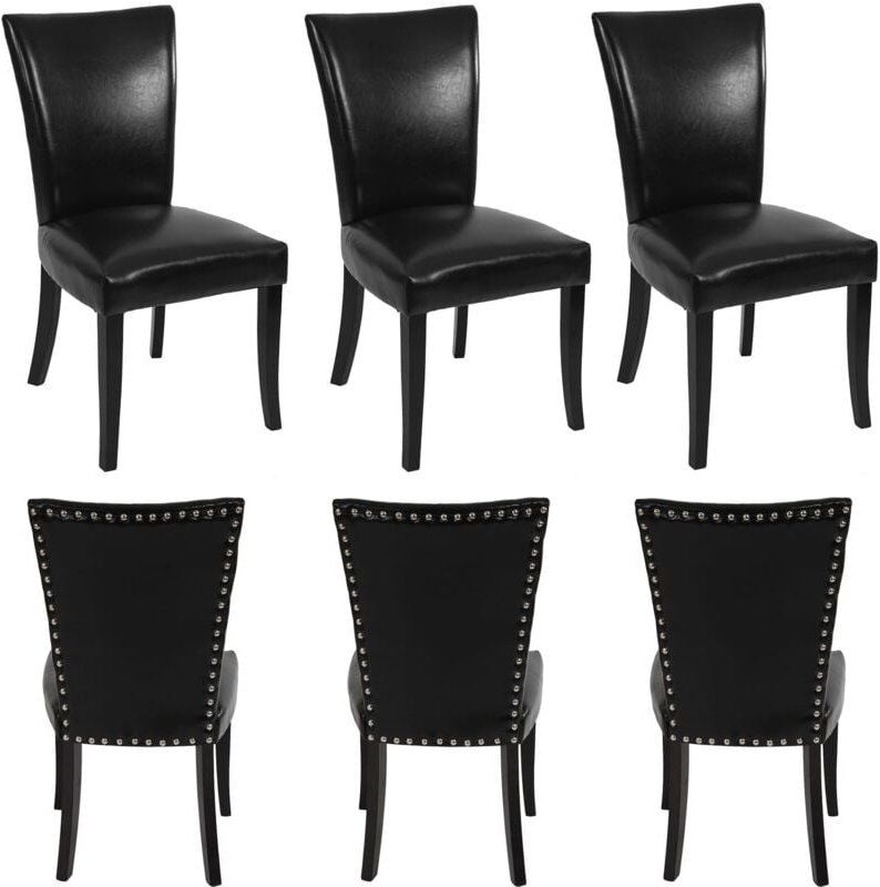 6er-Set Esszimmerstuhl Chesterfield Edinburgh, Stuhl Küchenstuhl, Nieten MVG-zertifiziert Kunstleder, schwarz, helle Bei...