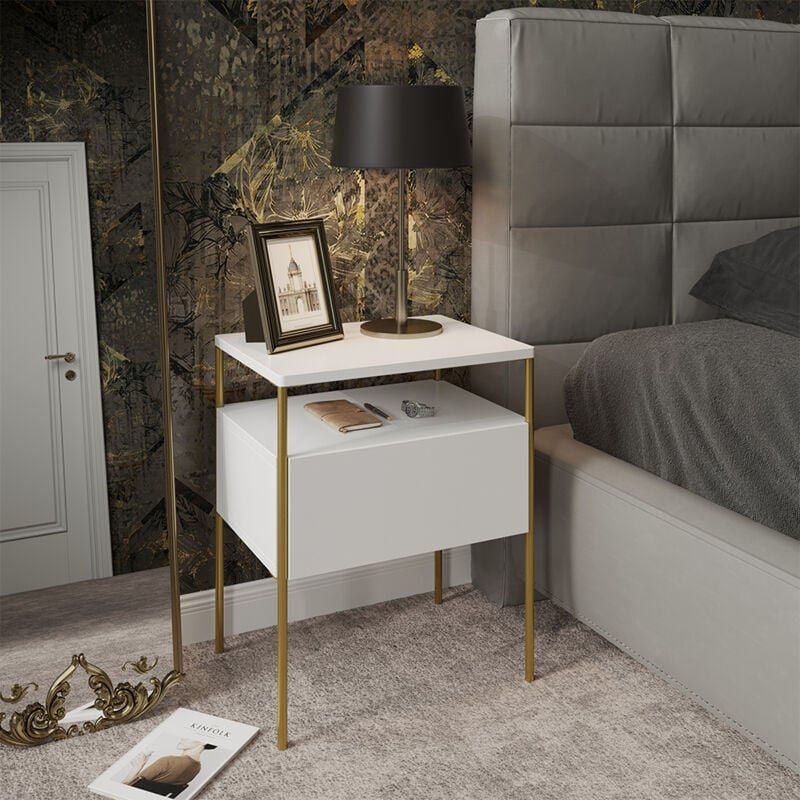 Nachttisch Mira, Weiß/Gold, 40 x 50 cm Vicco