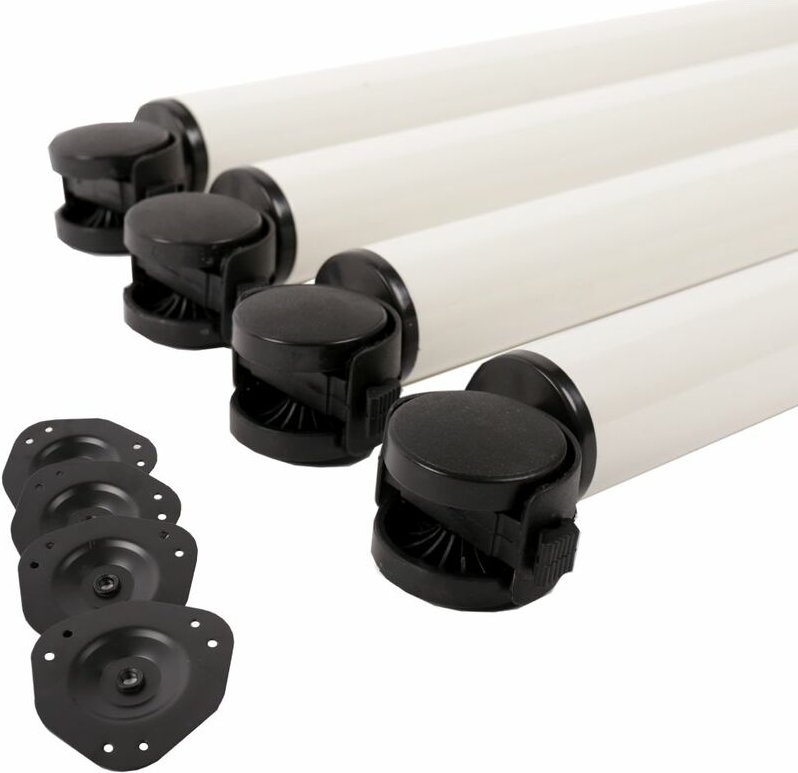 Ms Beschläge - 4er Set rollende Tischbeine Tischbeine auf Rolle mit Bremse ø 50mm Metall Weiss