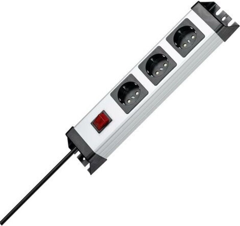 Kopp - POWERversal 3-fach, beleuchteter Schalter, erhöhter Berührungsschutz, 1,4m Zuleitung, silber-schwarz - 226020017