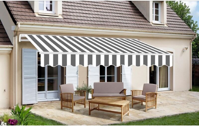 TrendLine Gelenkarm-Markise 3 x 2,5 m grau-weiß gestreift Gelenkarm Markise