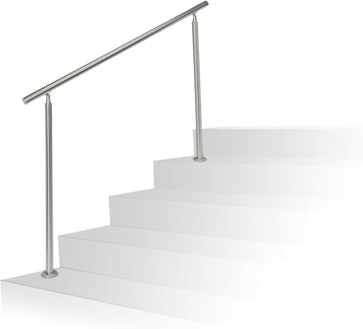 Relaxdays - Treppengeländer Edelstahl Set, für Innen und Außen, Handlauf, 1,5 m lang, 2 Pfosten, ohne Querstreben, silbe...