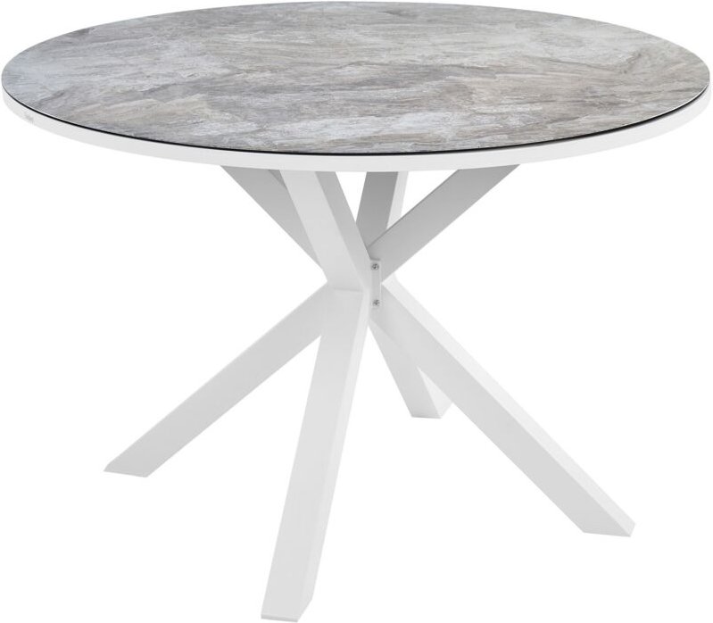 Gartentisch Grau und Weiß Aluminium ⌀ 120 cm für 4 Personen Keramikglasplatte Rund X-Beine Outdoor Terrasse Balkon Möbel...