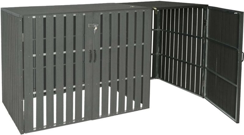 Xl 1er-/2er-WPC-Mülltonnenverkleidung Erweiterung HHG 990, Mülltonnenbox, Metall Holzoptik anthrazit