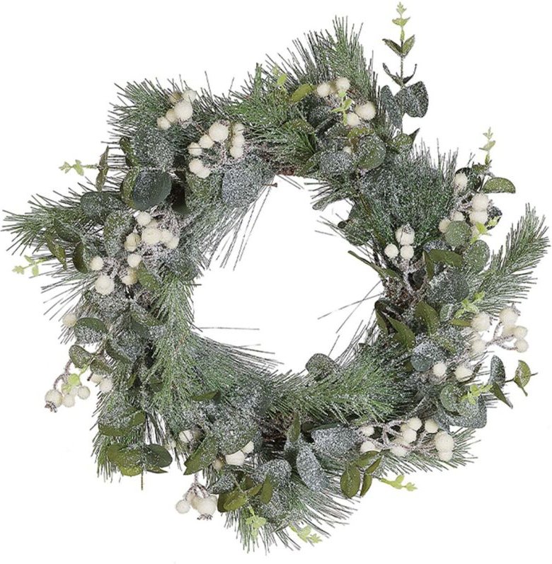 Weihnachtsdekoration Kranz Grün/Weiß Holz handgefertigt rund Schnee-Optik mit Tannenzweigen Türdeko Tischdeko Innenberei...