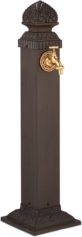 Standbrunnen antik, Wasserhahn, hbt: 81x21x24,5 cm, Wasserzapfsäule Garten, Terrasse, Zierbrunnen, braun - Relaxdays