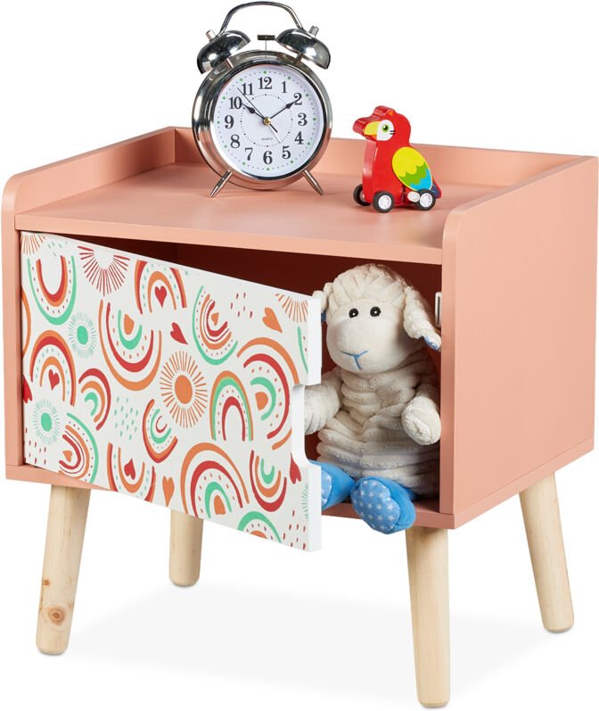 Relaxdays Nachttisch Kinder, mit Staufach, HBT: 41 x 40 x 30 cm, Kinderzimmer, Kinderkommode Regenbogen, Holz, MDF, bunt