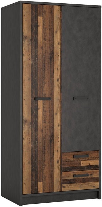 Kleiderschrank Jugendzimmer 2-türig NELSON-129 in grau mit Holz Nb., b/h/t ca. 87/196/60 cm