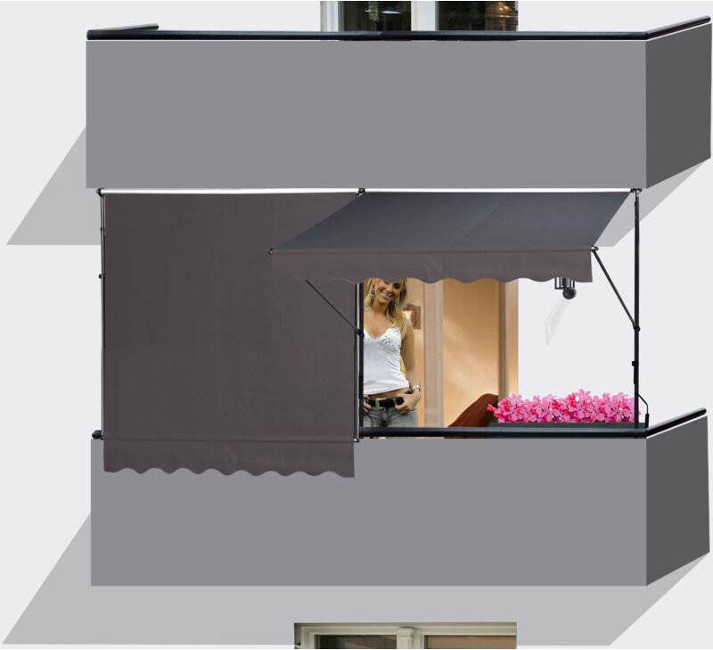 2 Stück Klemmmarkise 200x130cm grau Balkonmarkise Sonnenschutz Terrassenüberdachung Höhenverstellbar von 200-290cm Marki...