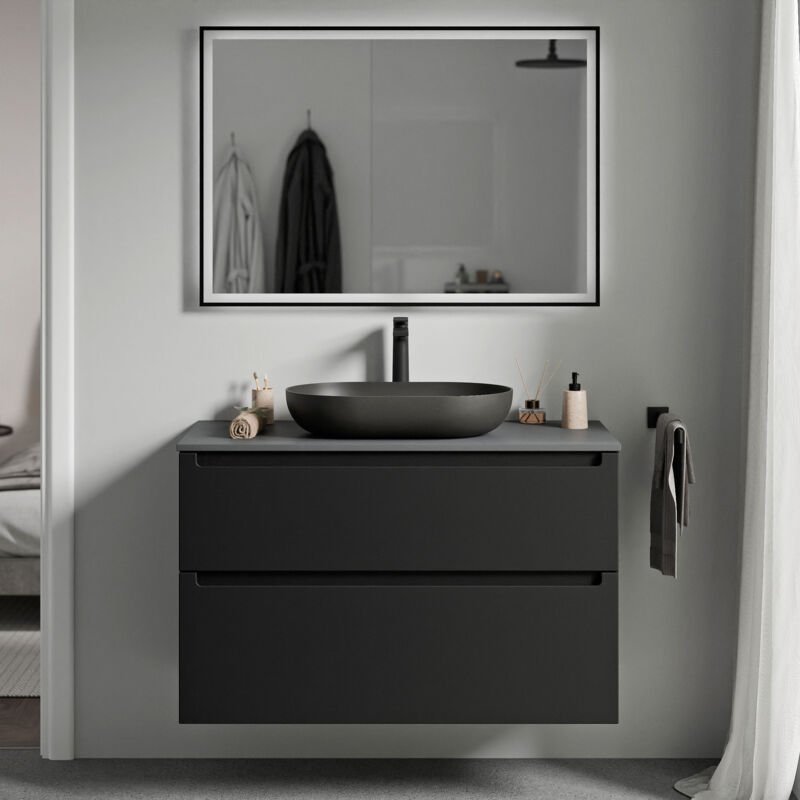 Badmöbel Unterschrank Bernstein vireo 100cm Badmöbel: Schwarz matt, Waschtischplatte: Anthrazit matt