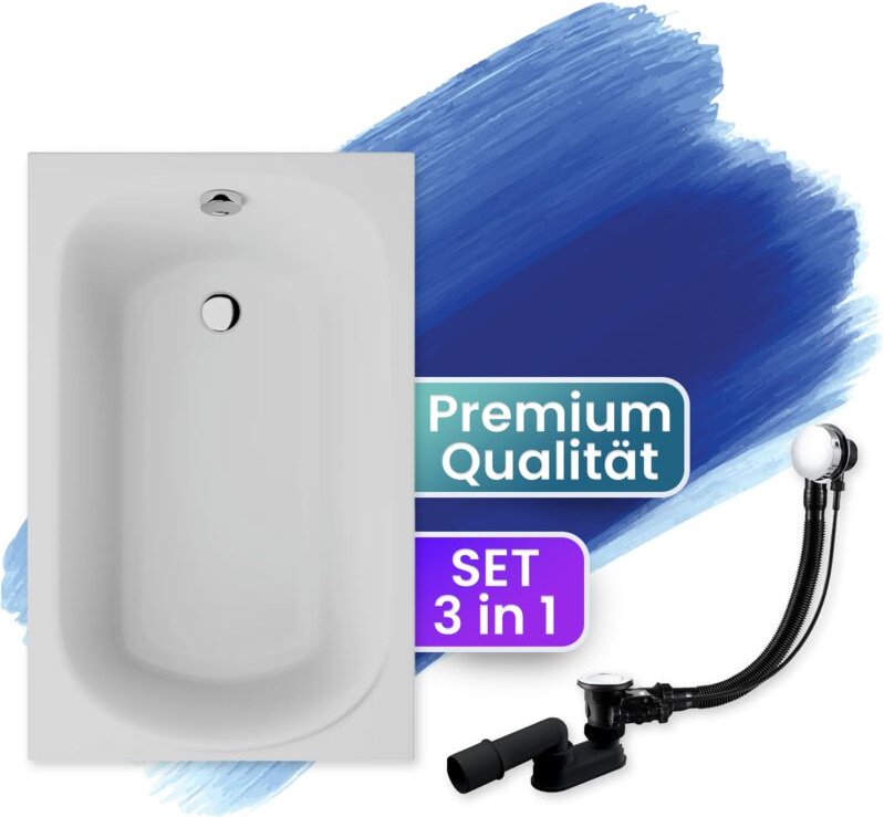 Badland - Badewanne Rechteck 110x70, Ablaufgarnitur & Füßen gratis - Komplettset 3in1 Original Acryl Wanne Premium Sipho...
