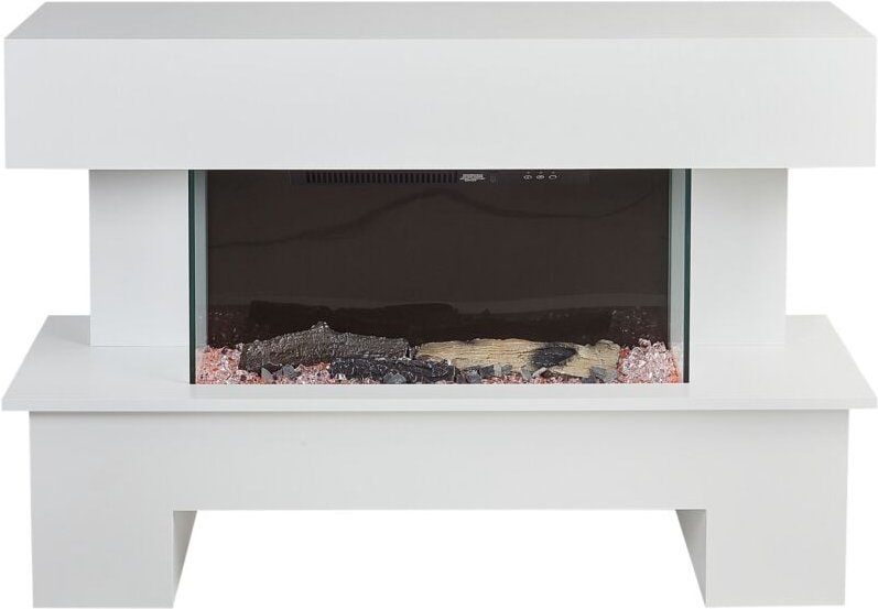 Elektrokamin Weiß MDF-Umrandung mit Heizfunktion Wärmefunktion Lüfter Thermostat LED-Flammeneffekt Fernbedienung Modern ...