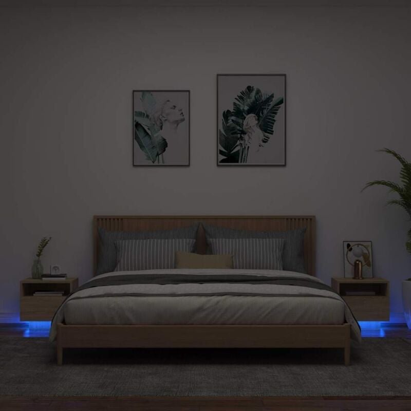 Nachttische mit LED-Leuchten 2 Stk. Sonoma Eiche 40x39x37 cm - Vidaxl