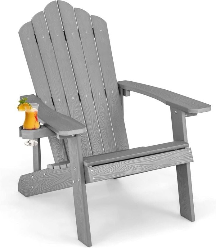 Adirondack Stuhl mit Getränkehalter, wetterfest, 170kg Gartenstuhl, Gartensessel aus Kunststoff, Outdoor-Stuhl für Garte...