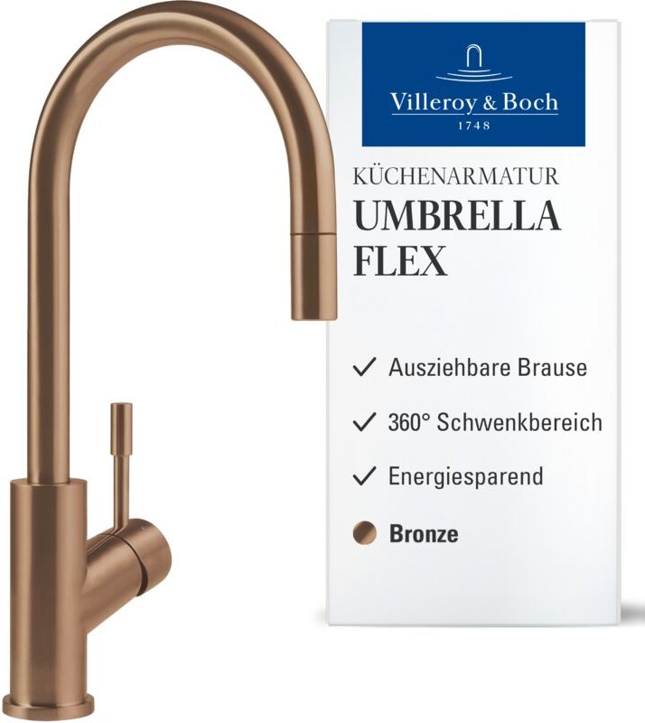 Villeroy&boch - Umbrella - Küchenarmatur mit ausziehbarem Auslauf, Bronze 92540004