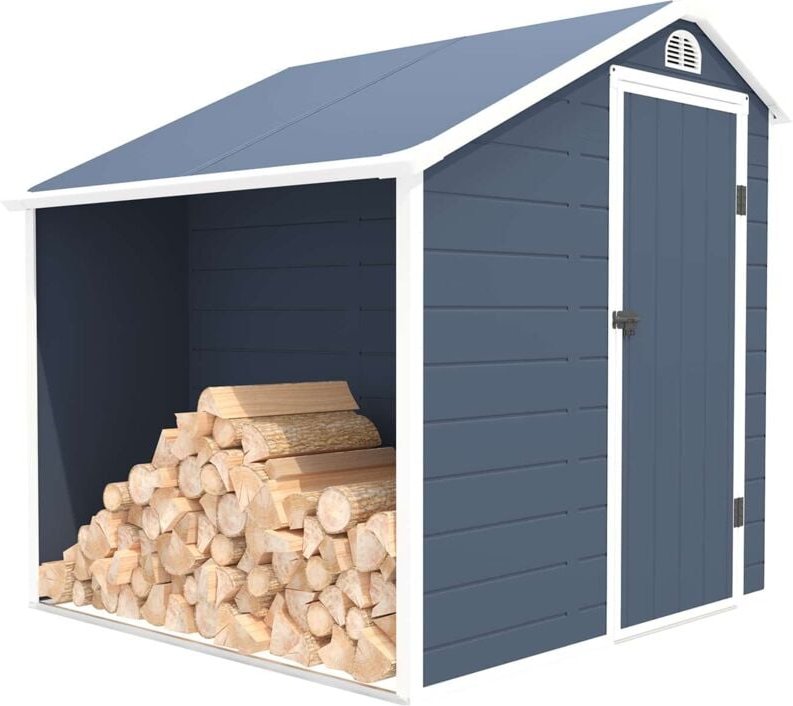 Gartenhaus aus Harz Gardiun Sylvana a- 3,92 m² mit äußere Kaminholzregal 204x192x204 cm Anthrazit