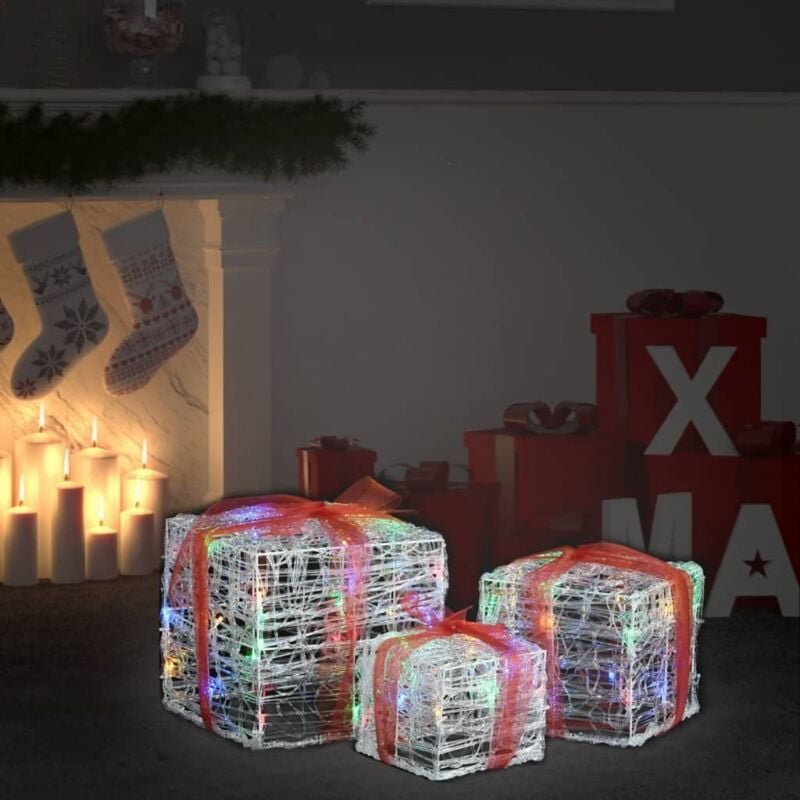 LED-Geschenkboxen 3 Stk. Weihnachtsdekoration Mehrfarbig Vidaxl