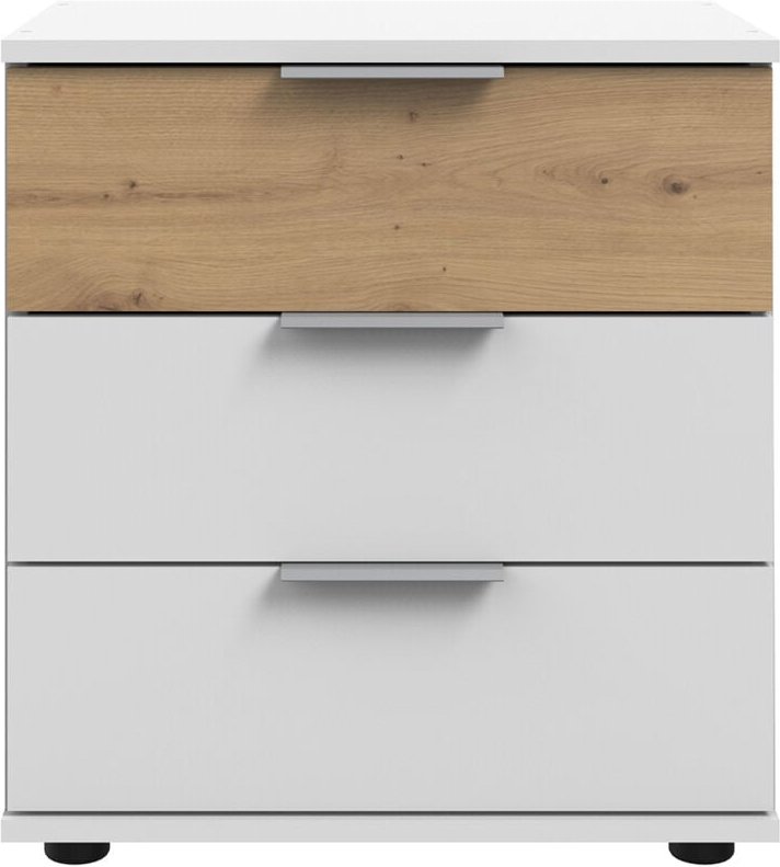 Schlafzimmer Nachtschrank Nachttisch mit 3 Schubladen, auch für Boxspringbett, in weiß mit Artisan Eiche Nb. GRANADA-43,...