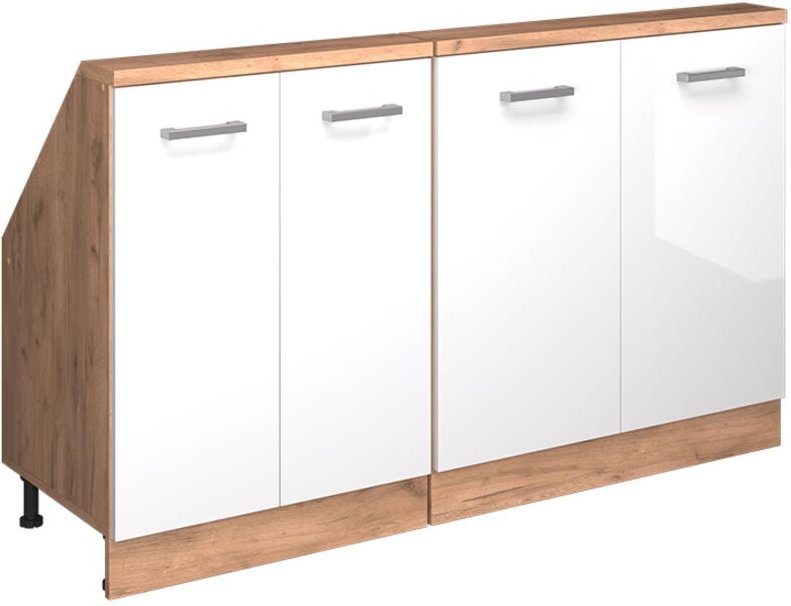 Dachschrägenschrank Rion, Goldkraft Eiche/Weiß Hochglanz, 2er Set, Vicco