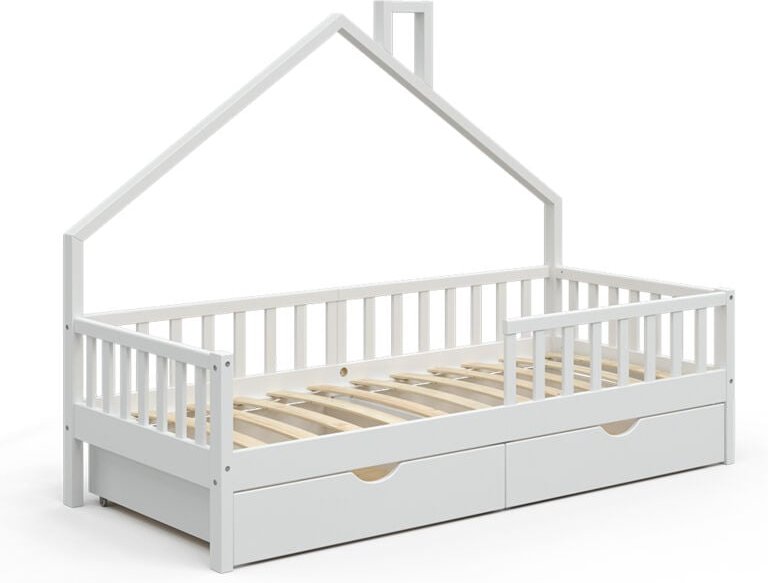 Hausbett Noemi, Weiß, 90x200 cm mit 2 Schubladen Vitalispa