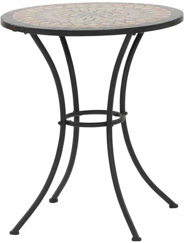 Tisch Prato rund Ø 60 cm Gestell aus Stahl in matt schwarz, Tischplatte aus Keramik in Mosaikoptik