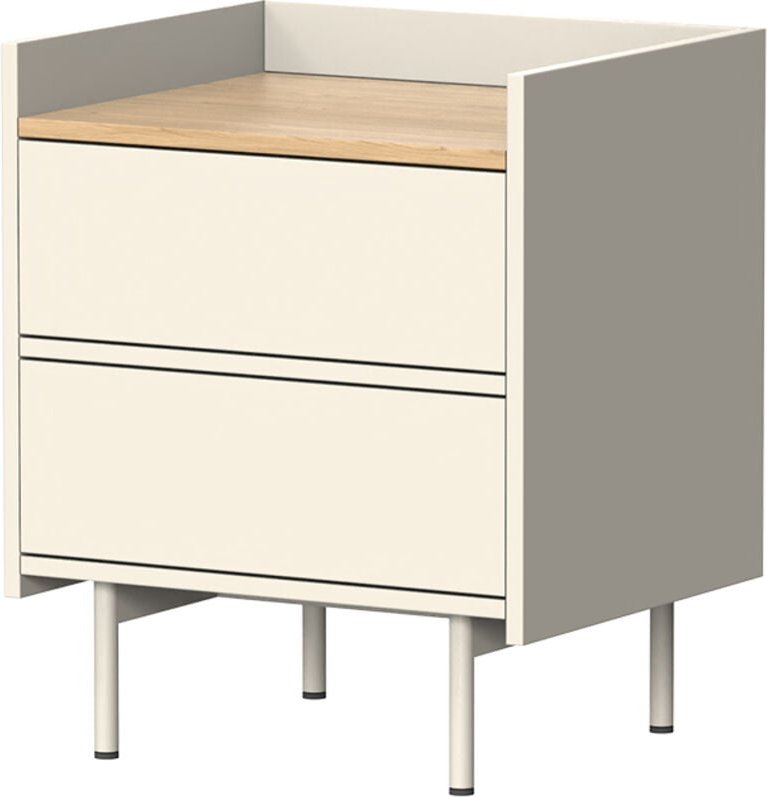 Nachttisch Velina, Creme, 48 x 58 cm mit 2 Schubladen, Vicco