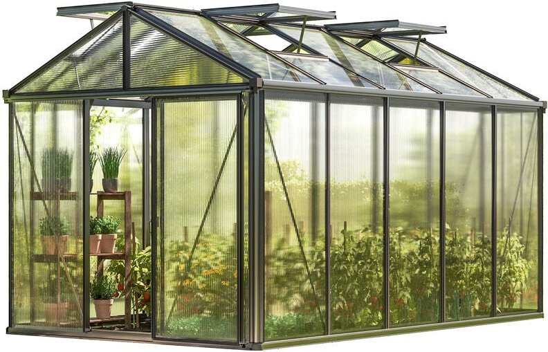 Gewächshaus Diamas 23 Premium 235x385 cm mit integriertem Fundament 16 mm Doppelstegplatten, Farbe Anthrazit - GFP