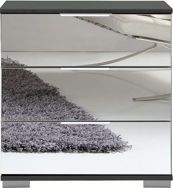 Schlafzimmer Nachttisch Nachtschrank, auch für Boxspringbett geeignet, in graphit mit Spiegelfront ELSTRA-43, b/h/t ca. ...